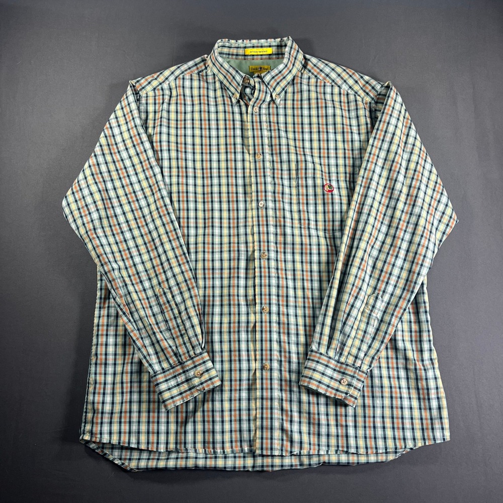 Duck‎ Head Mens L Plaid Button Down Shirt Long Sleeve Wrinkle Resistant Cotton